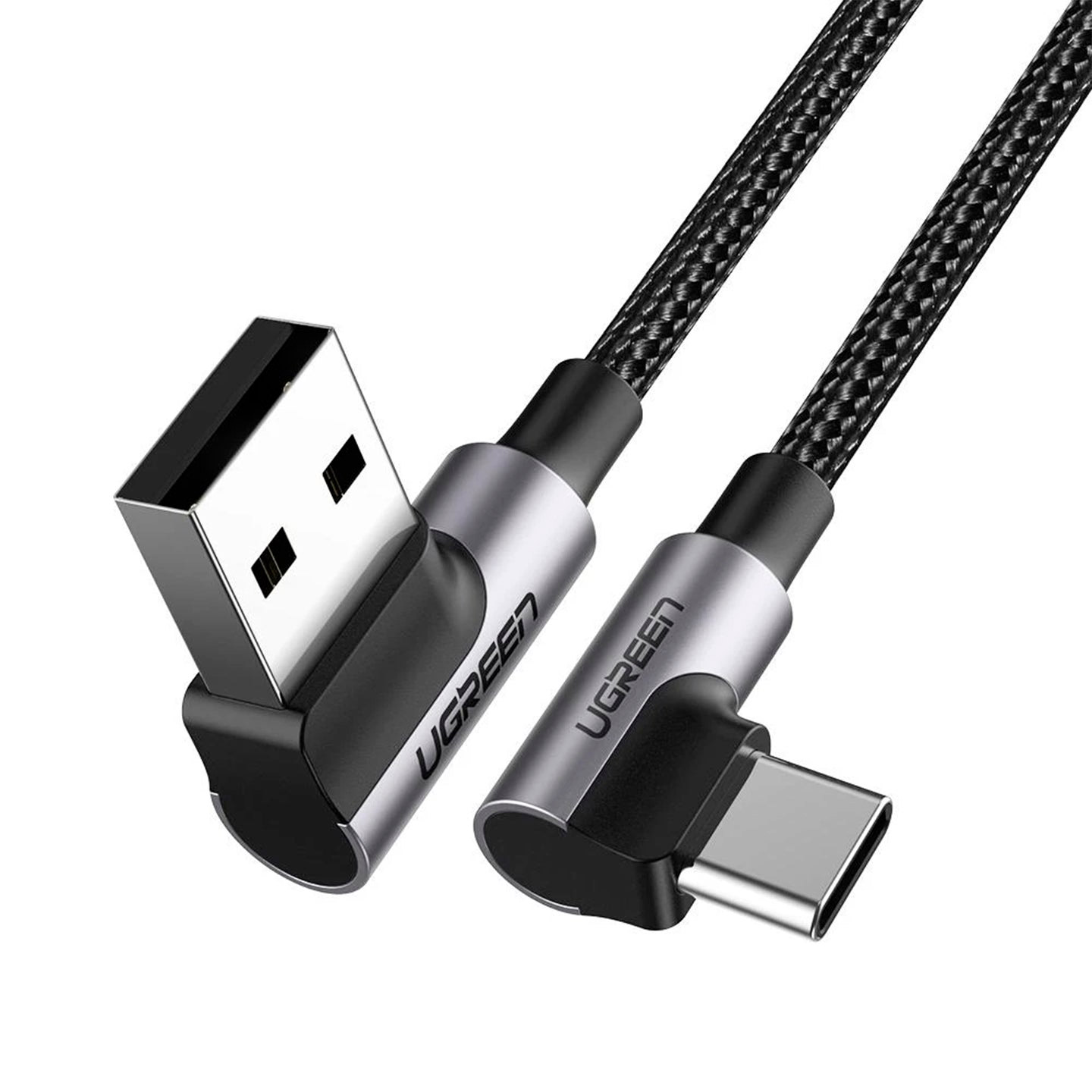 Кабель UGREEN US176 Angled USB 2.0 to Angled USB Type-C Cable Nickel Plating Aluminum Shell 3A 3м Black (70875)