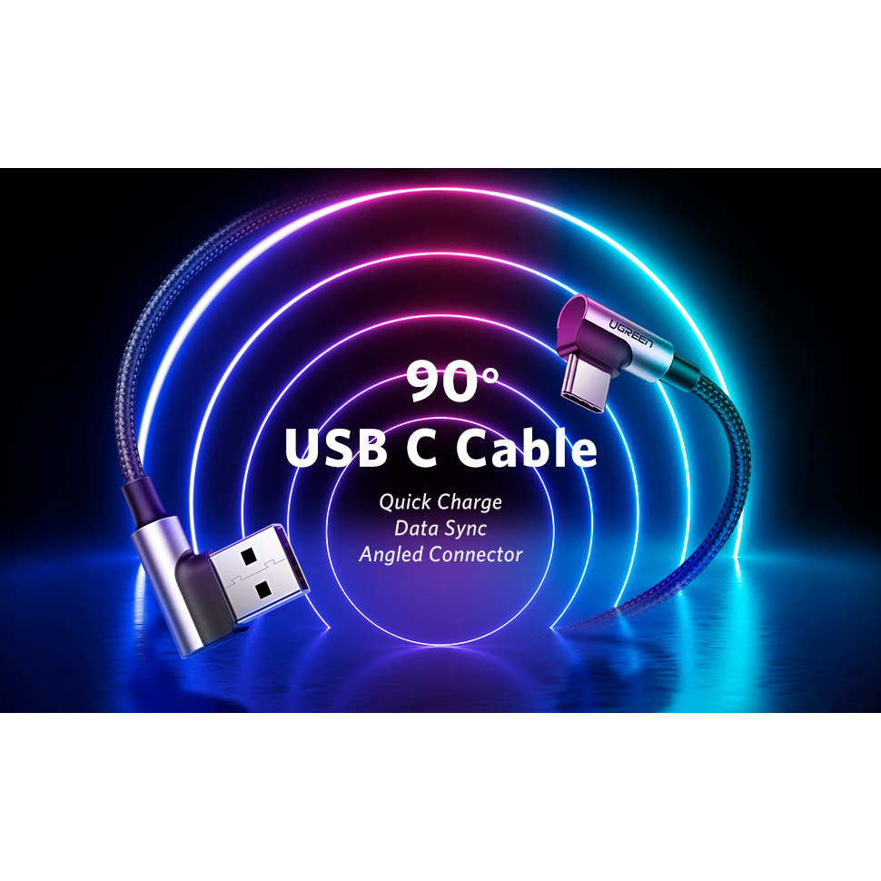 Кабель UGREEN US176 Angled USB 2.0 to Angled USB Type-C Cable Nickel Plating Aluminum Shell 3A 3м Black (70875)