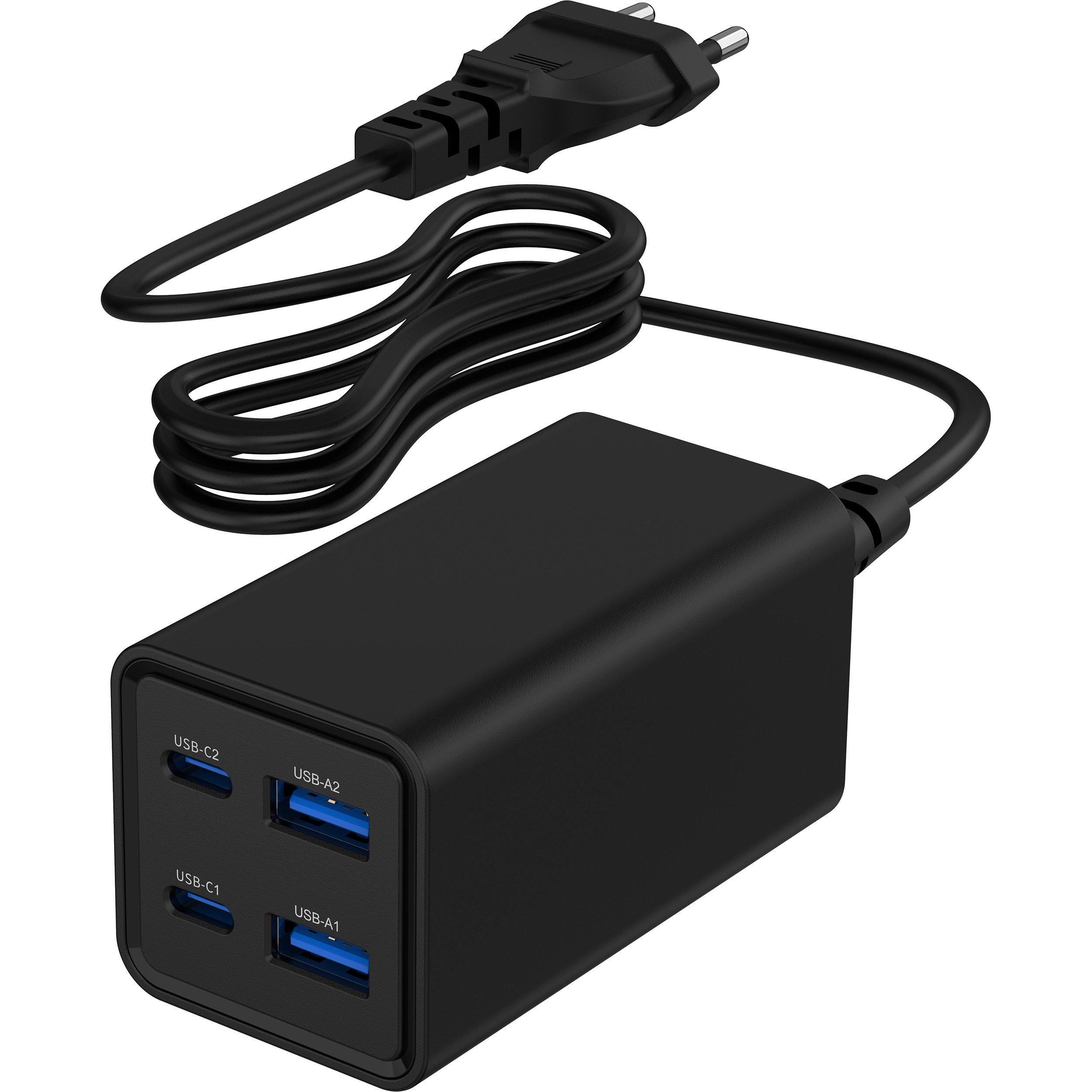 Зарядний пристрій GEMBIRD 2xUSB-A, 2xUSB-C, PD+QC3.0, GaN 65W Black (TA-UC-2A2C-PD65-01-BK)