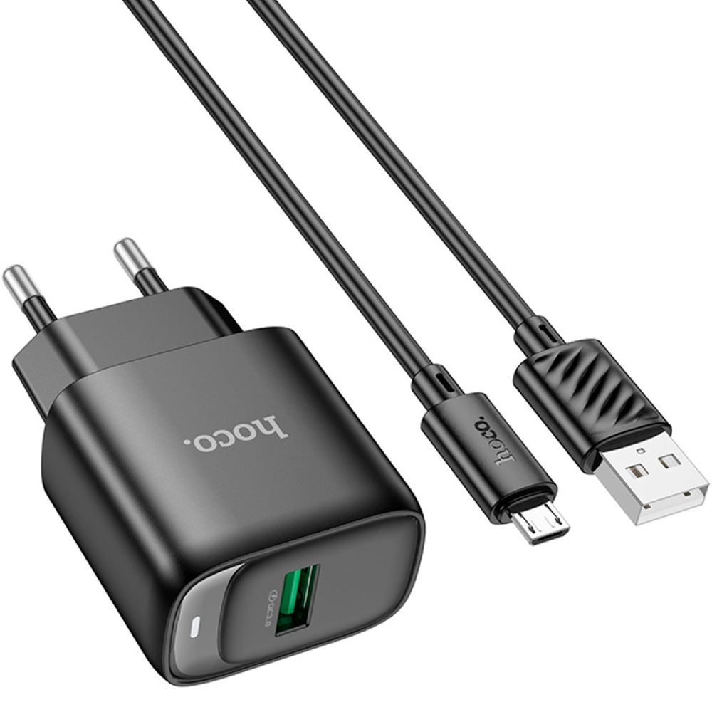 Зарядний пристрій HOCO C140A Smart 1xUSB-A, QC3.0, 18W Black w/Micro-USB cable (6942007627801)
