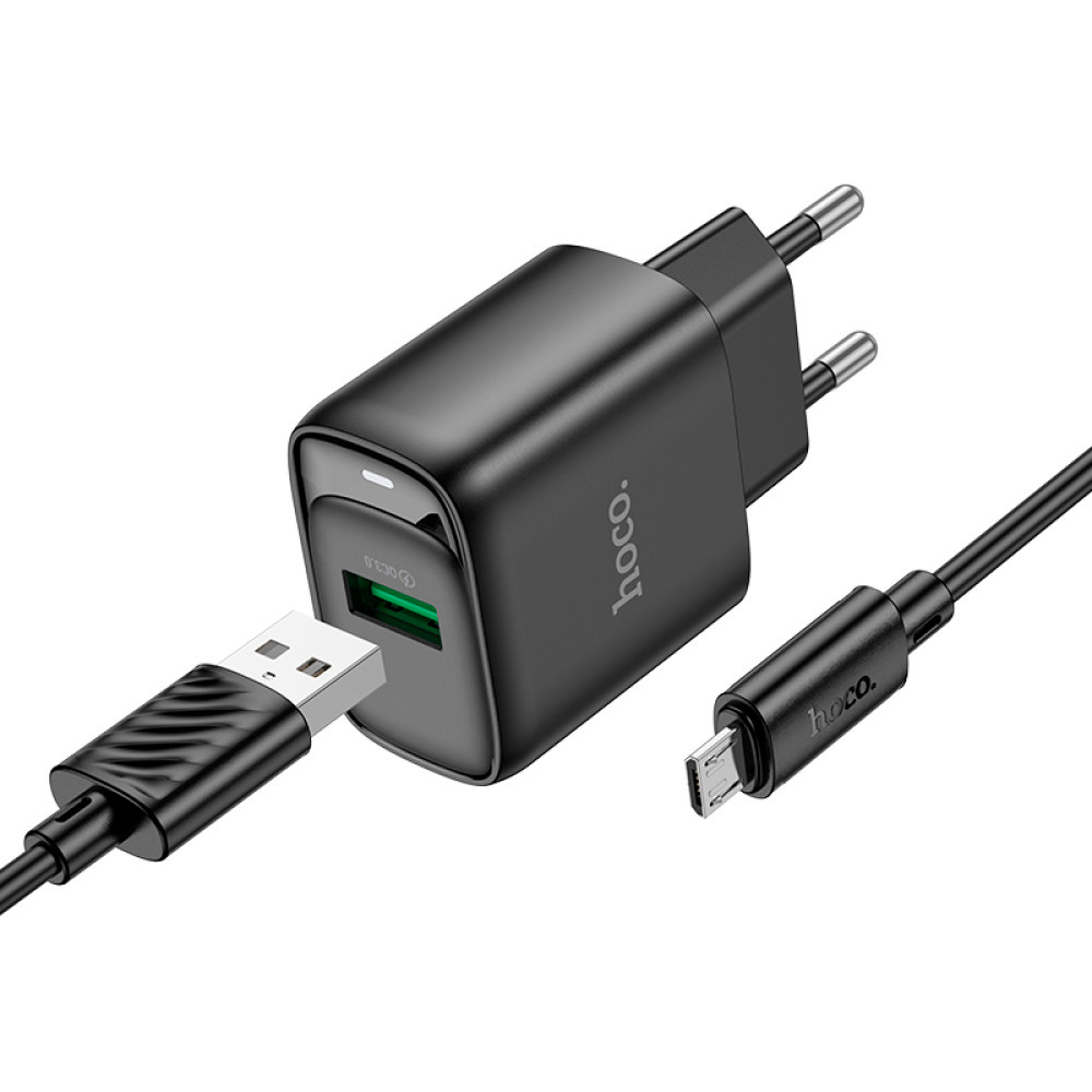 Зарядний пристрій HOCO C140A Smart 1xUSB-A, QC3.0, 18W Black w/Micro-USB cable (6942007627801)