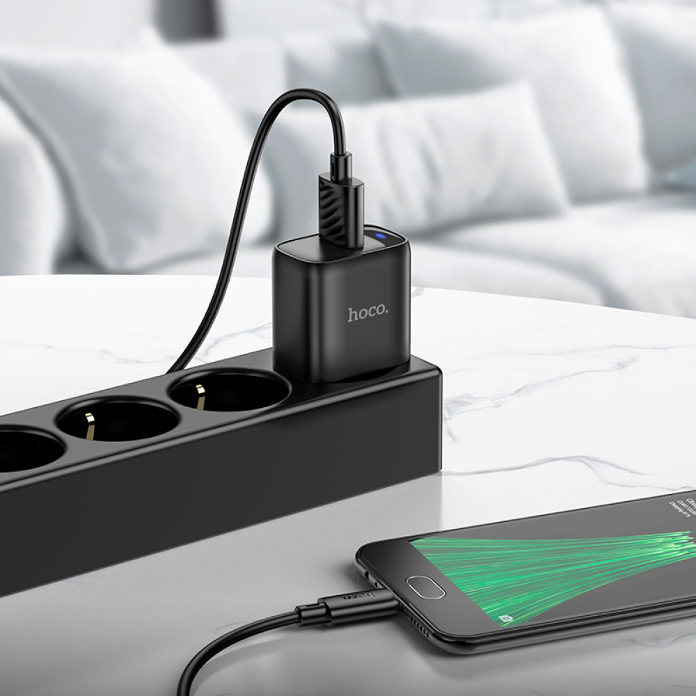 Зарядний пристрій HOCO C140A Smart 1xUSB-A, QC3.0, 18W Black w/Micro-USB cable (6942007627801)
