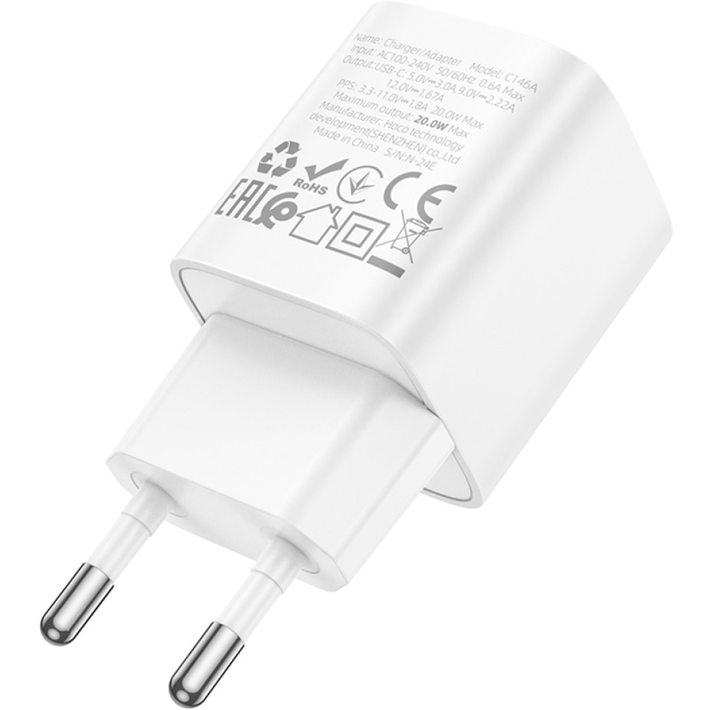 Зарядний пристрій HOCO C146A Charm 1xUSB-C, PD20W, QC3.0 White (6942007630245)