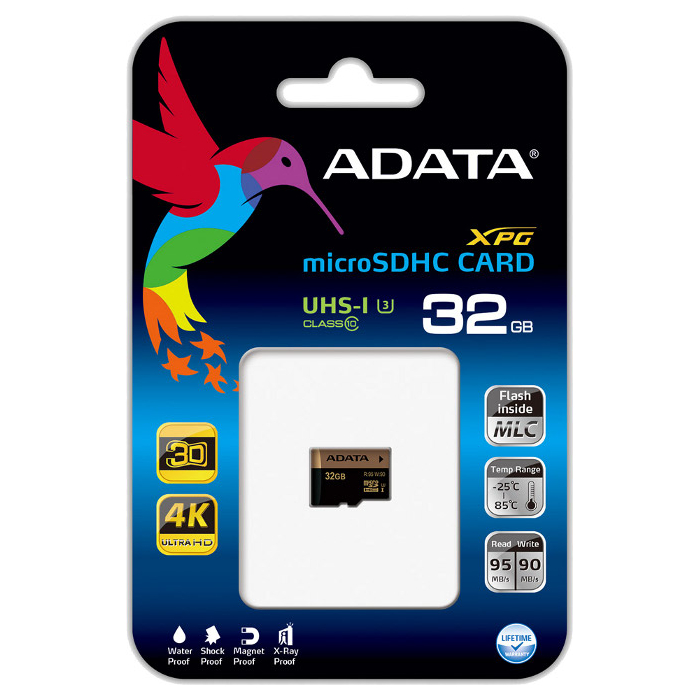 Карта памяти ADATA microSDHC XPG 32GB UHS-I U3 Class 10 (AUSDH32GXUI3-R)