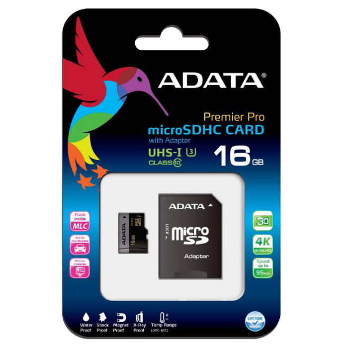 Карта пам'яті ADATA microSDHC Premier Pro 16GB UHS-I U3 Class 10 + SD-adapter (AUSDH16GUI3CL10-RA1)