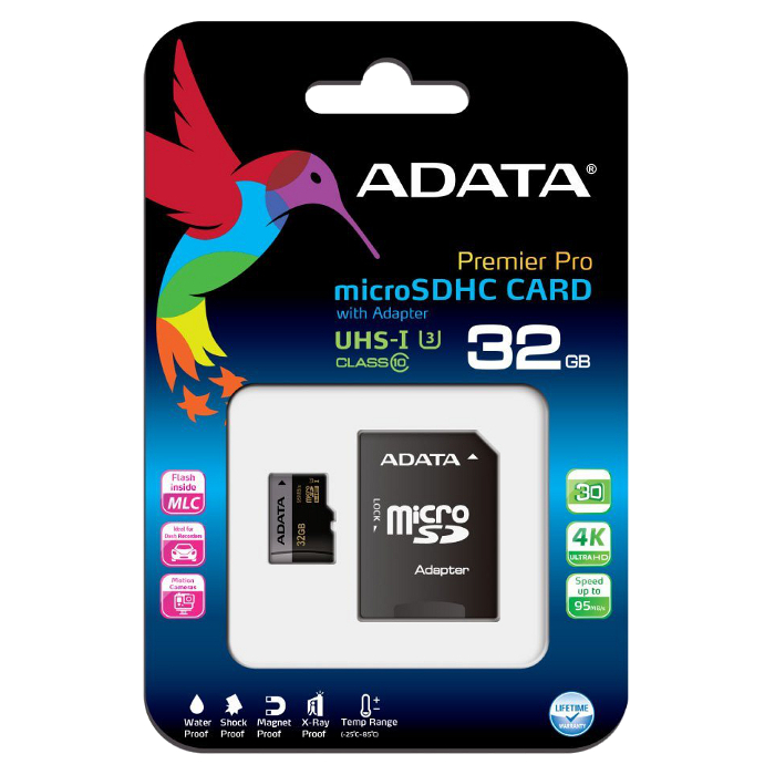 Карта пам'яті ADATA microSDHC Premier Pro 32GB UHS-I U3 Class 10 + SD-adapter (AUSDH32GUI3CL10-RA1)