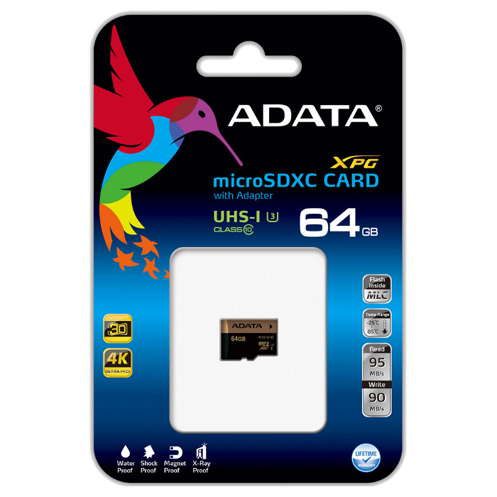 Карта пам'яті ADATA microSDXC XPG 64GB UHS-I U3 Class 10 (AUSDX64GXUI3-R)