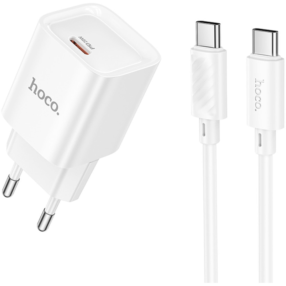 Зарядний пристрій HOCO C146A Charm 1xUSB-C, PD20W, QC3.0 White w/Type-C cable (6942007630269)