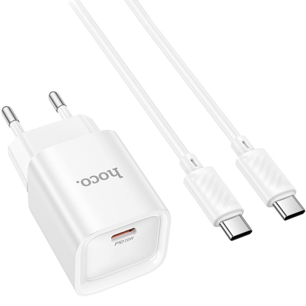 Зарядний пристрій HOCO C146A Charm 1xUSB-C, PD20W, QC3.0 White w/Type-C cable (6942007630269)