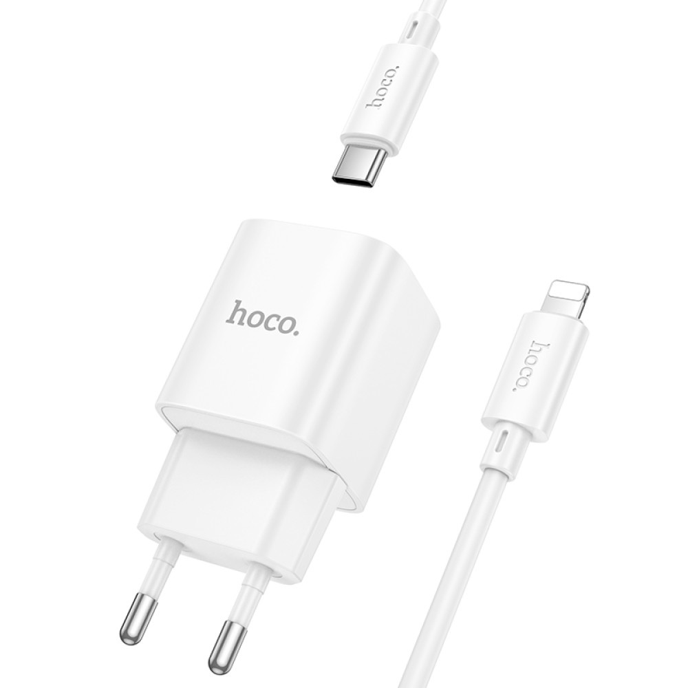 Зарядний пристрій HOCO C147A Charm 1xUSB-A, 1xUSB-C, PD30W, QC3.0 White w/Type-C to Lightning cable (6942007630283)