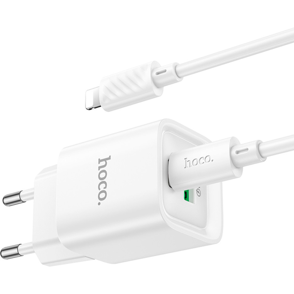 Зарядний пристрій HOCO C147A Charm 1xUSB-A, 1xUSB-C, PD30W, QC3.0 White w/Type-C to Lightning cable (6942007630283)