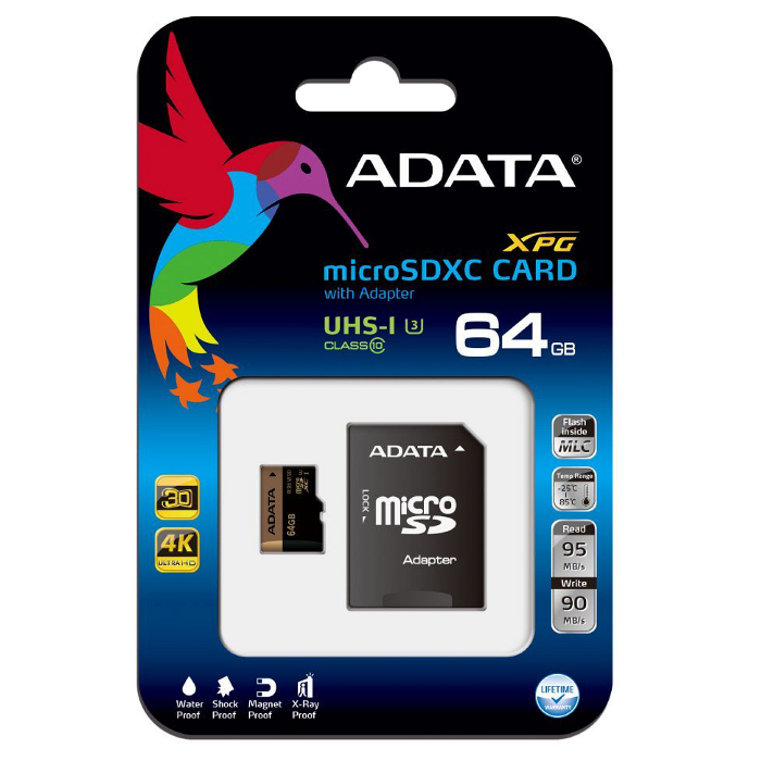 Карта пам'яті ADATA microSDXC XPG 64GB UHS-I U3 Class 10 + SD-adapter (AUSDX64GXUI3-RA1)