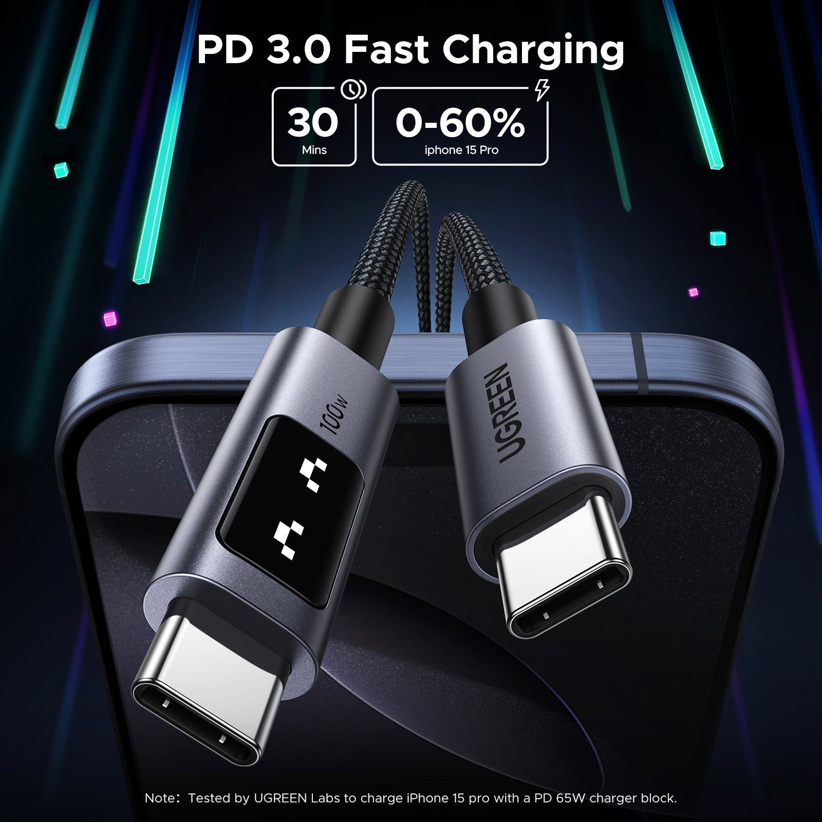 Кабель UGREEN L509 Uno Type-C to Type-C PD 100W 1м Black/Gray (35501)