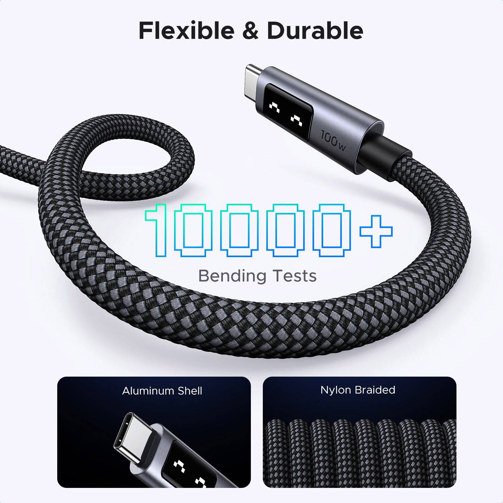 Кабель UGREEN L509 Uno Type-C to Type-C PD 100W 1м Black/Gray (35501)