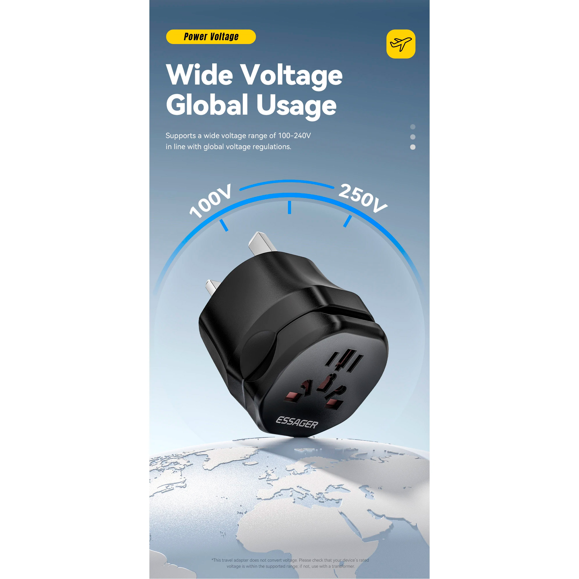 Універсальний дорожній перехідник ESSAGER Global Universal Adapter EU Male to World Female Black