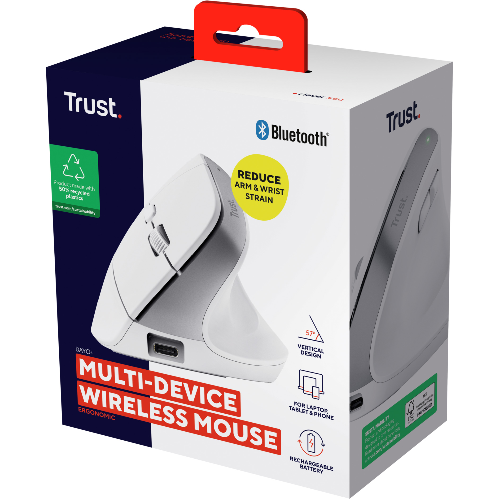 Вертикальна миша TRUST Bayo+ Multidevice Ergonomic Wireless White (25399)