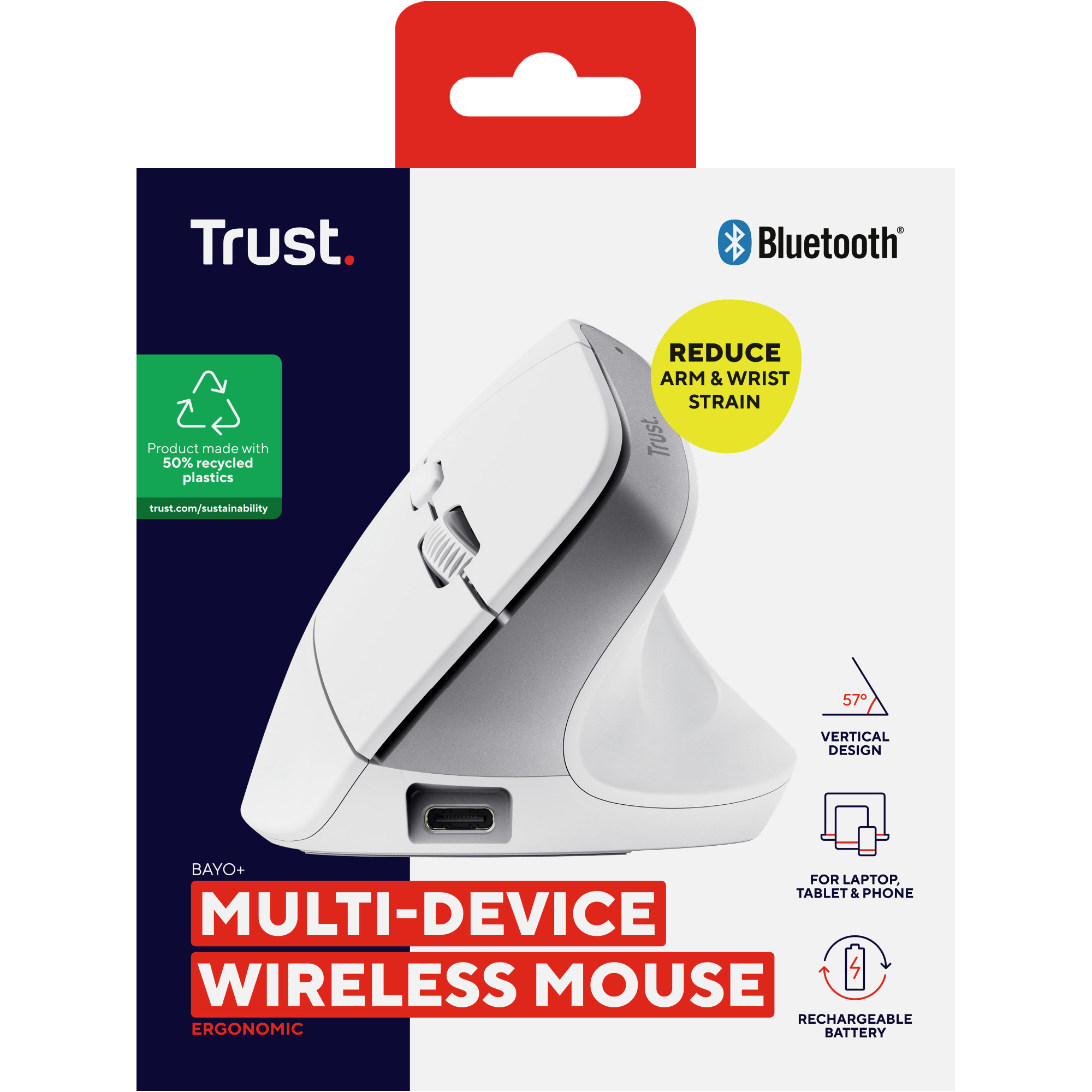 Вертикальна миша TRUST Bayo+ Multidevice Ergonomic Wireless White (25399)