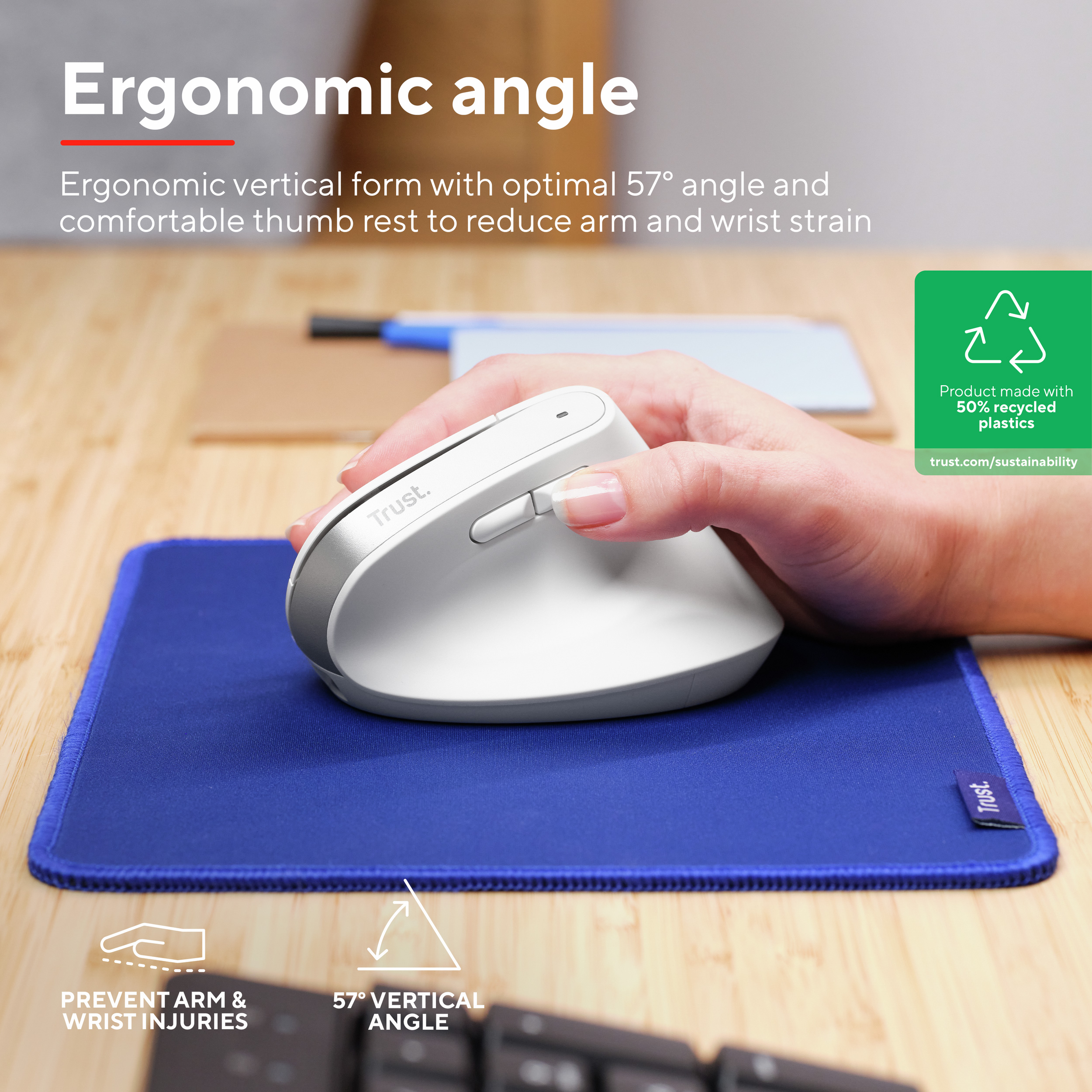 Вертикальна миша TRUST Bayo+ Multidevice Ergonomic Wireless White (25399)