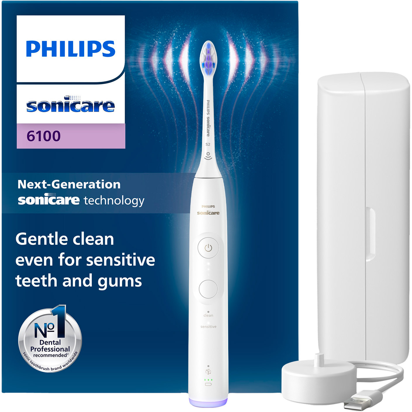 Электрическая зубная щётка PHILIPS Sonicare 6100 series White + дорожный футляр (HX7400/06)