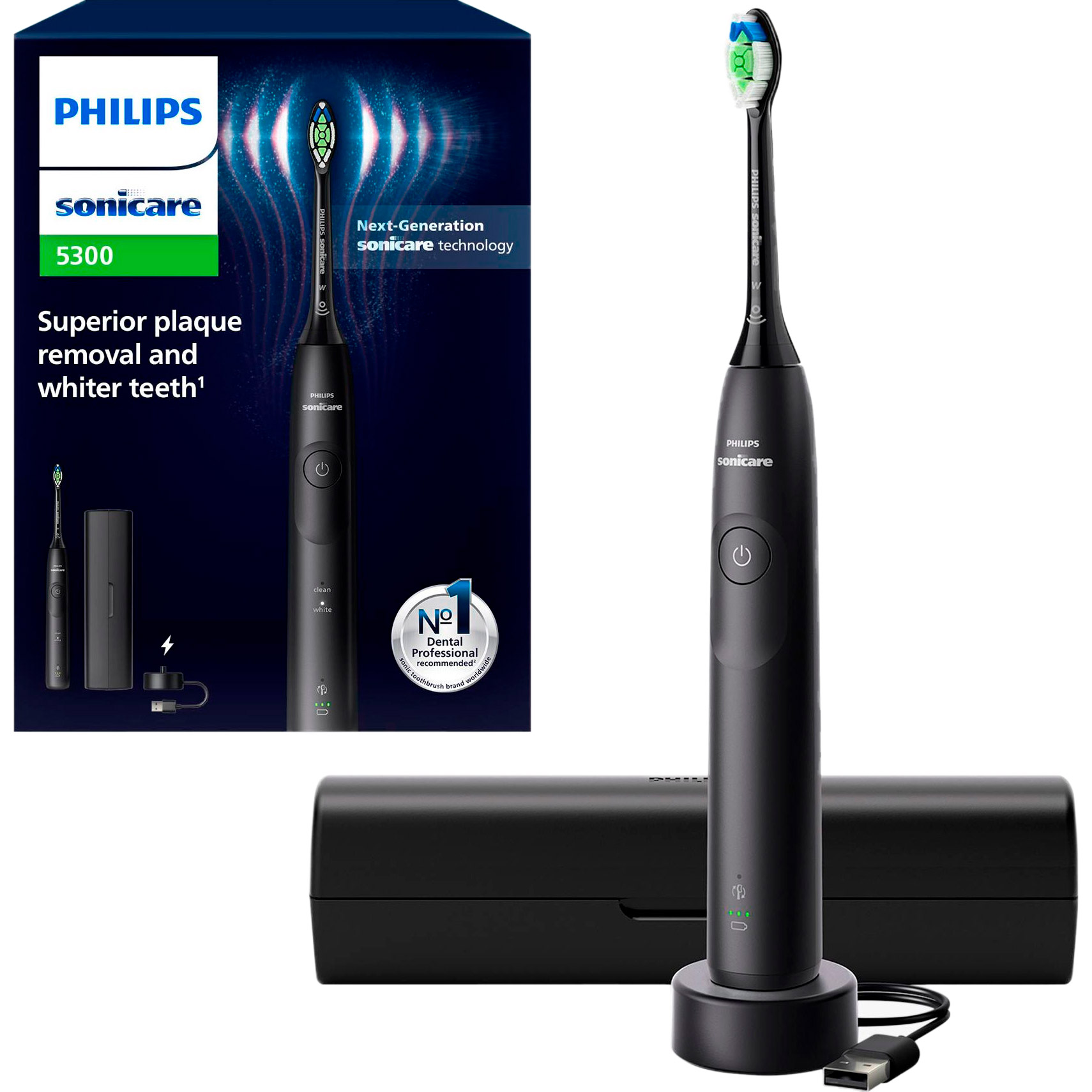 Электрическая зубная щётка PHILIPS Sonicare 5300 series Black + дорожный футляр (HX7101/02)