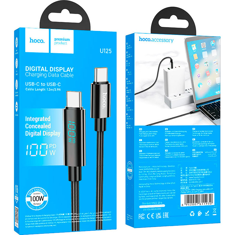 Кабель HOCO U125 Benefit Type-C to Type-C PD 100W 1.2м Black