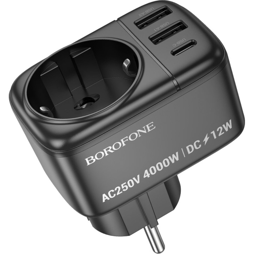 Мережевий фільтр-розетка BOROFONE BAC14 Wide Black, 1xUSB-C, 2xUSB