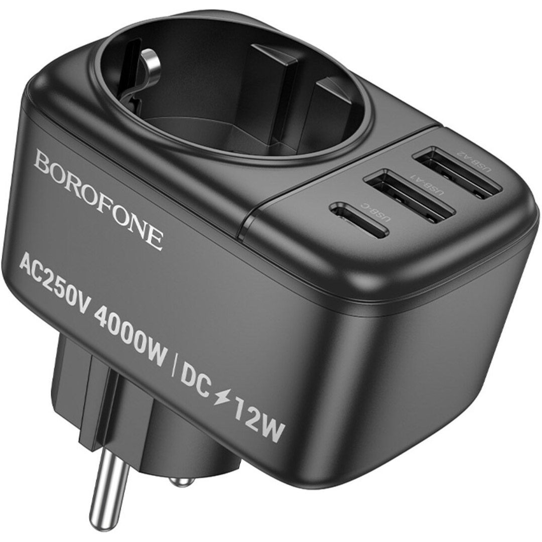 Мережевий фільтр-розетка BOROFONE BAC14 Wide Black, 1xUSB-C, 2xUSB