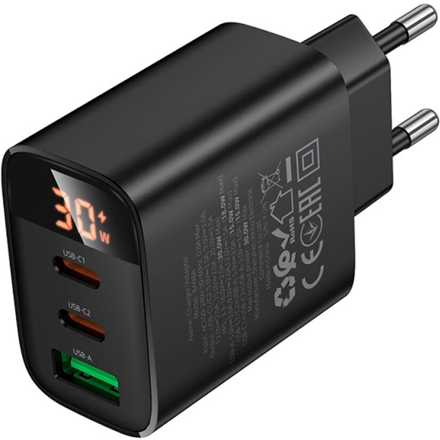 Зарядний пристрій BOROFONE BA98A Ilustre 1xUSB-A, 2xUSB-C, PD30W, QC3.0 Black