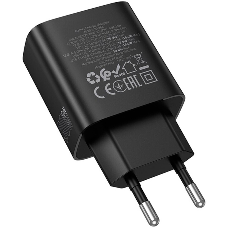Зарядний пристрій BOROFONE BA98A Ilustre 1xUSB-A, 2xUSB-C, PD30W, QC3.0 Black