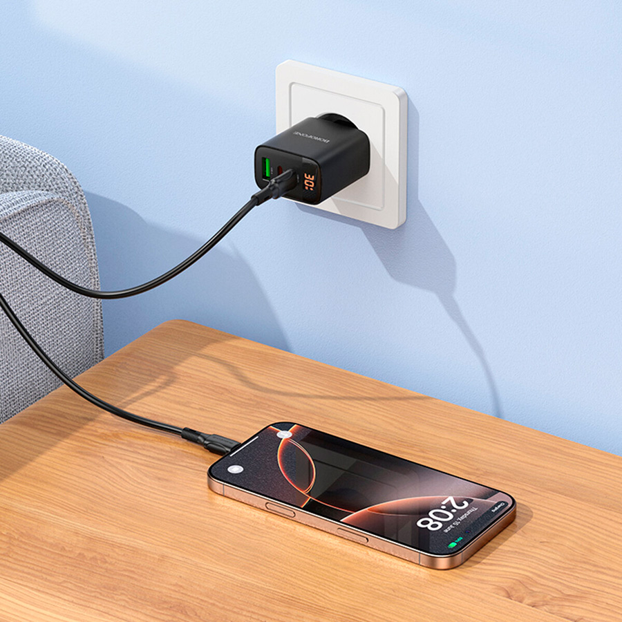 Зарядний пристрій BOROFONE BA98A Ilustre 1xUSB-A, 2xUSB-C, PD30W, QC3.0 Black