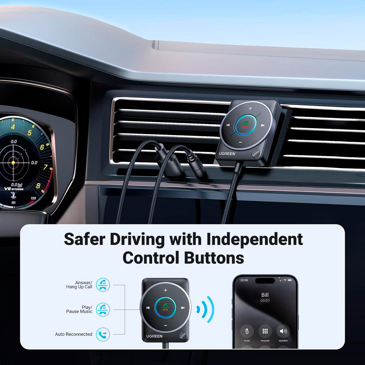 Bluetooth аудіо адаптер UGREEN CM723 Bluetooth 5.4 Car Audio Receiver (35002)