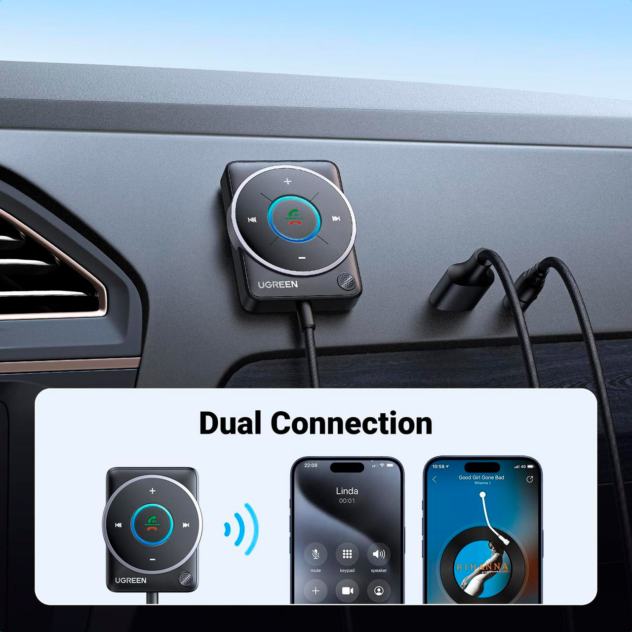 Bluetooth аудіо адаптер UGREEN CM723 Bluetooth 5.4 Car Audio Receiver (35002)