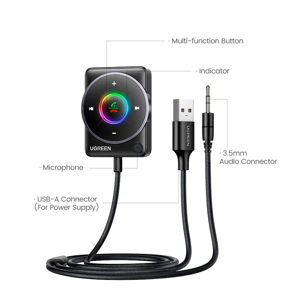Bluetooth аудіо адаптер UGREEN CM723 Bluetooth 5.4 Car Audio Receiver (35002)