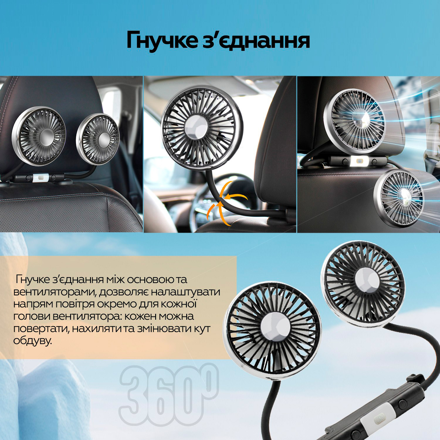Автомобільний вентилятор XOKO F310 Dual-Headed Car Backseat Fan Black (XK-F310)