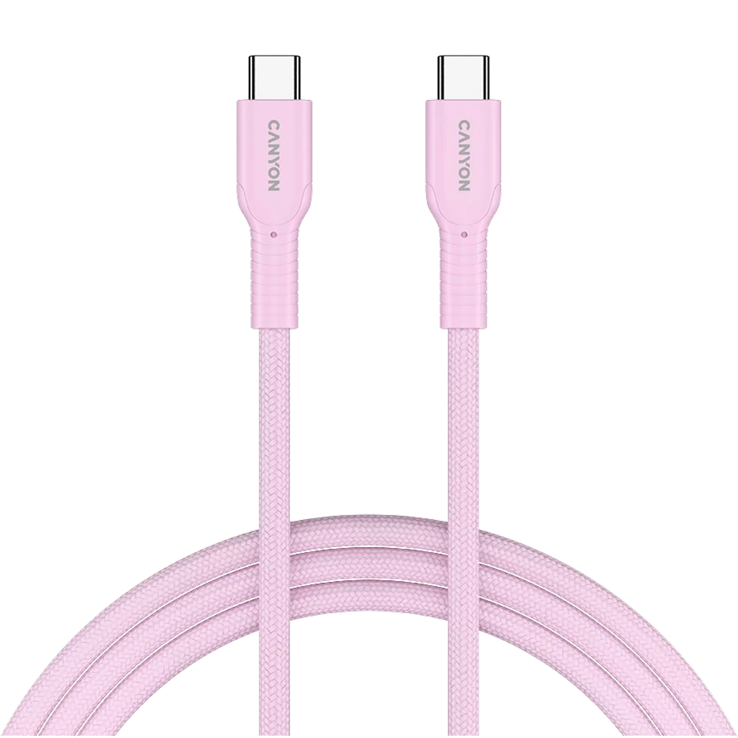 Кабель CANYON OnWire 60CL Type-C to Type-C Color Braided 60W 1м Pink (CND-CCAP60AB10PK)