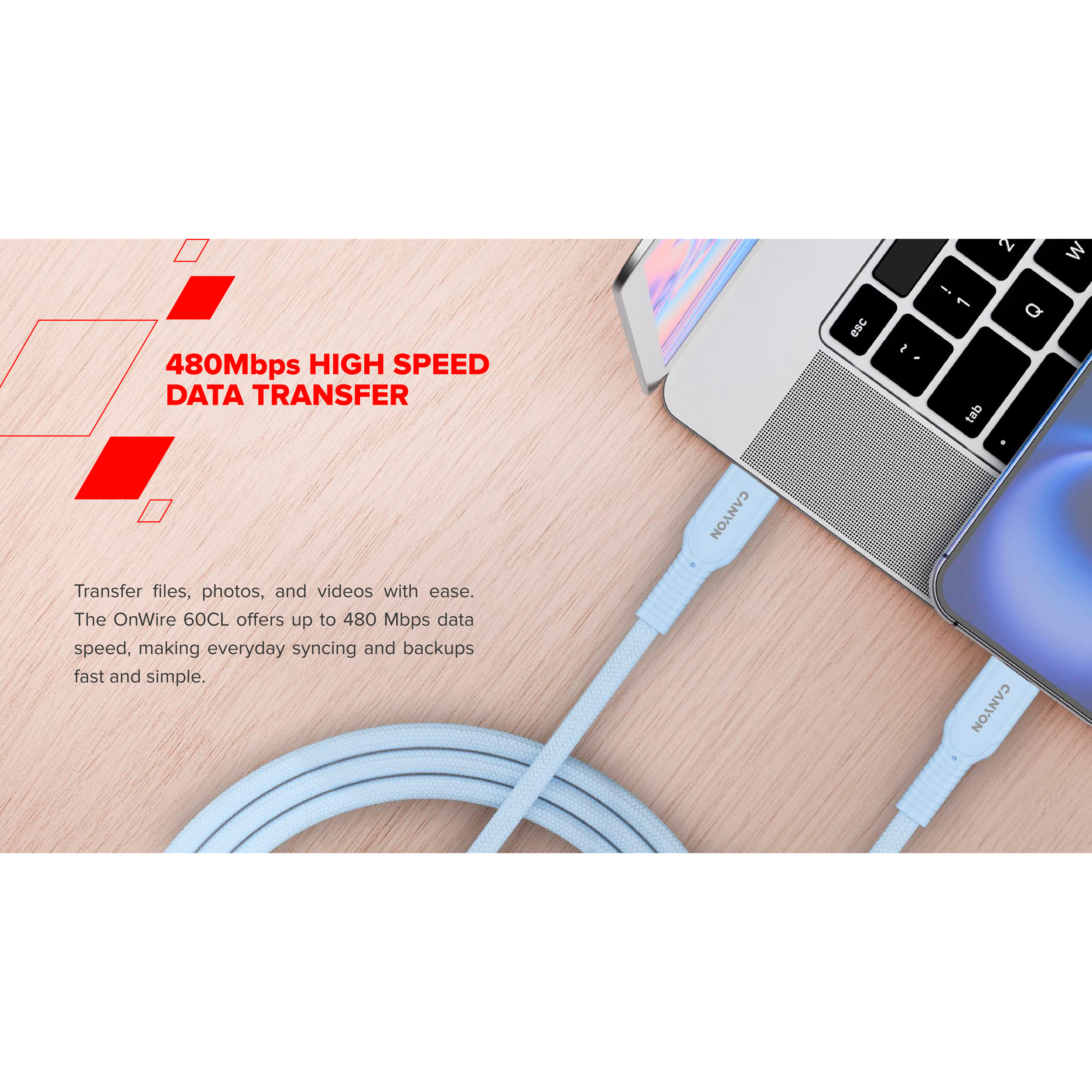 Кабель CANYON OnWire 60CL Type-C to Type-C Color Braided 60W 1м Purple (CND-CCAP60AB10PU)