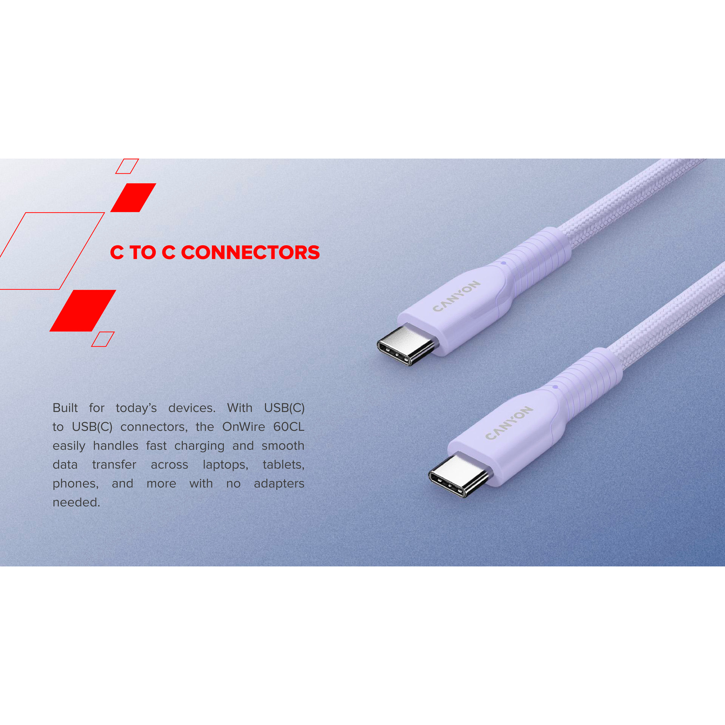 Кабель CANYON OnWire 60CL Type-C to Type-C Color Braided 60W 1м Purple (CND-CCAP60AB10PU)
