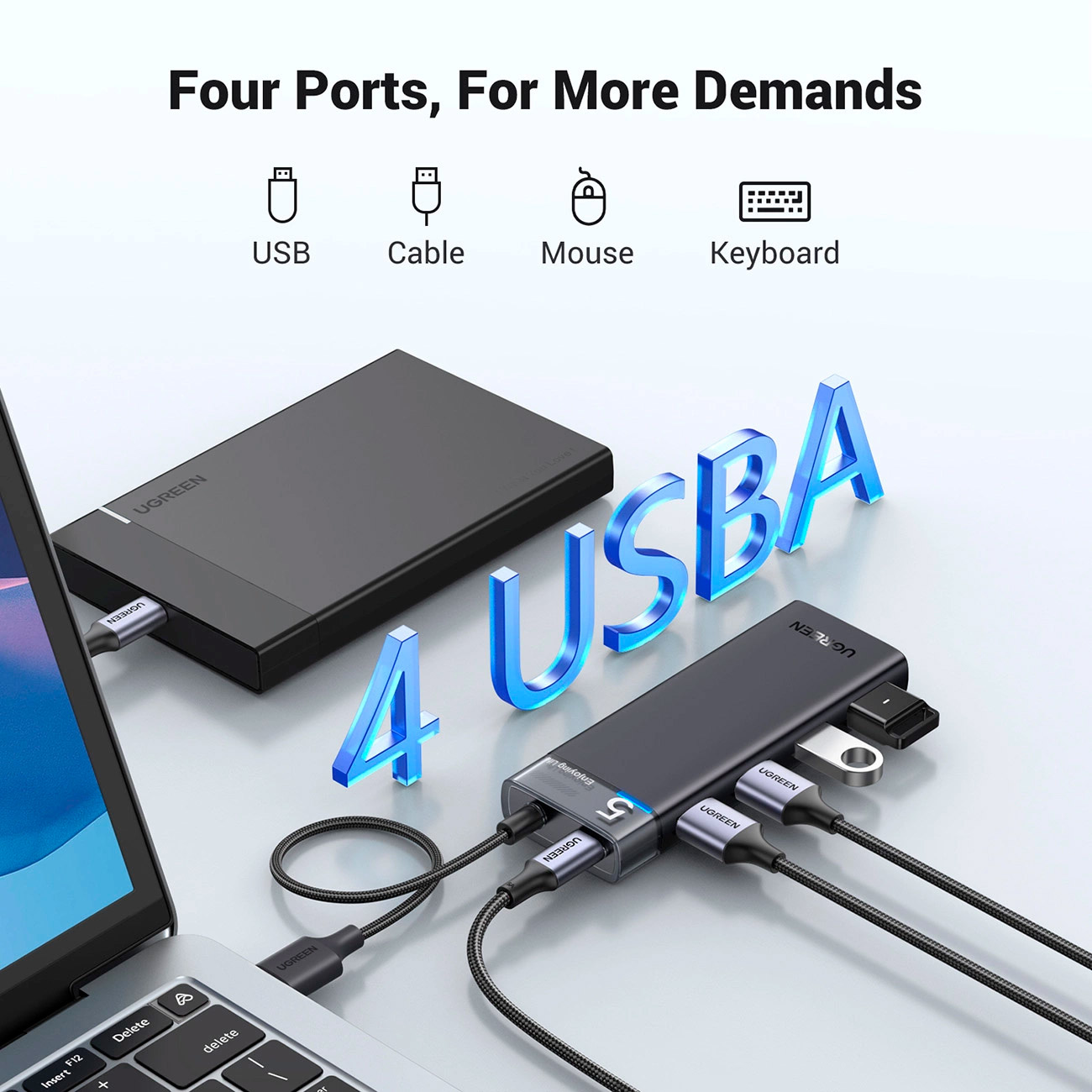 USB-хаб UGREEN CM653 4-in-1 USB-A to 4xUSB-A 3.2 Gen1 Black (15548)