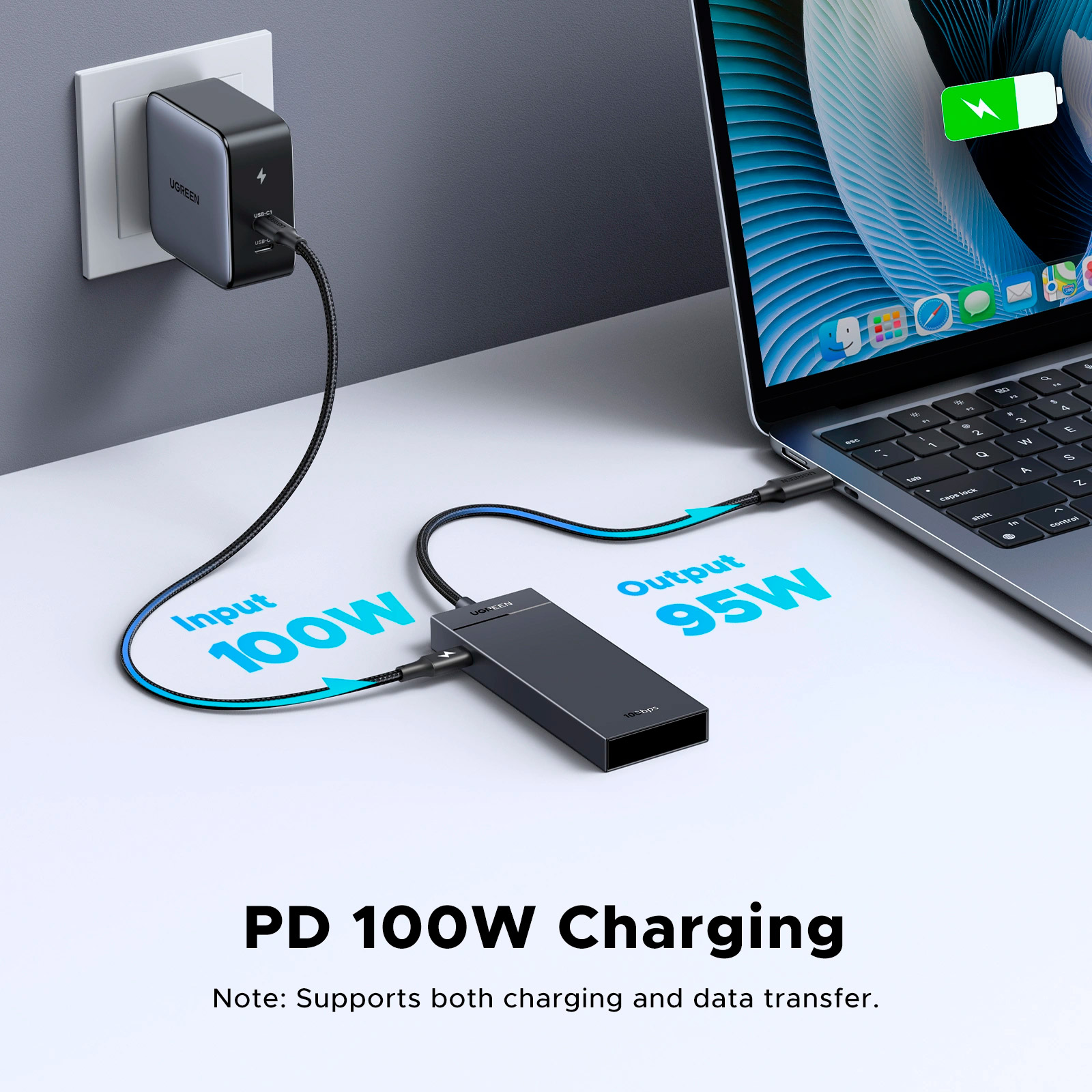 USB-хаб UGREEN CM806 5-in-1 Type-C to 4xType-C 3.2 Gen2 10G with PD Power Port Black (55334)