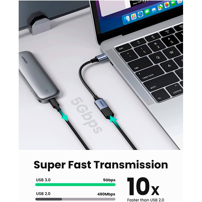 Адаптер OTG UGREEN US378 USB3.0 USB-C Male to USB-A Female Black/Gray (70889)