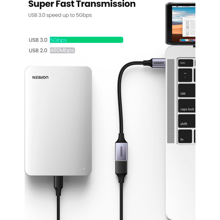Адаптер OTG UGREEN US378 USB3.0 USB-C Male to USB-A Female Black/Gray (70889)
