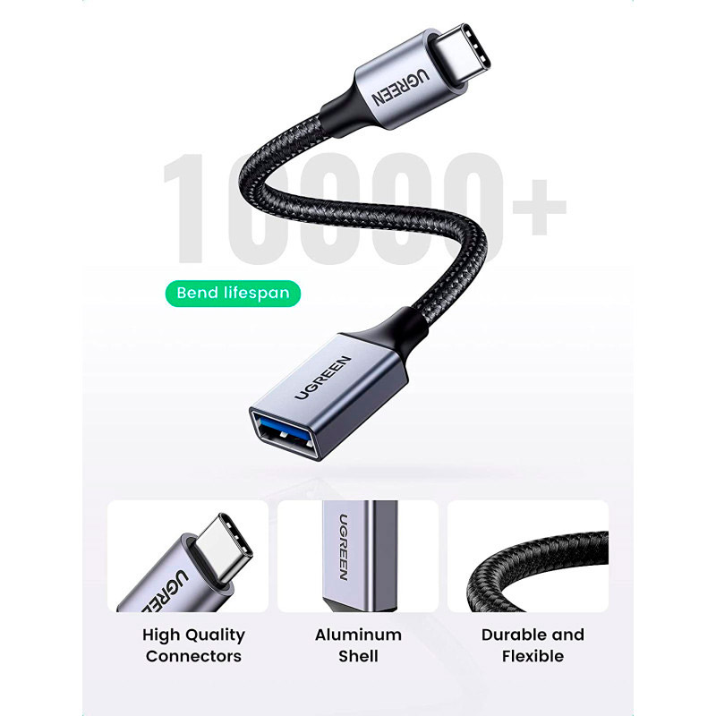 Адаптер OTG UGREEN US378 USB3.0 USB-C Male to USB-A Female Black/Gray (70889)