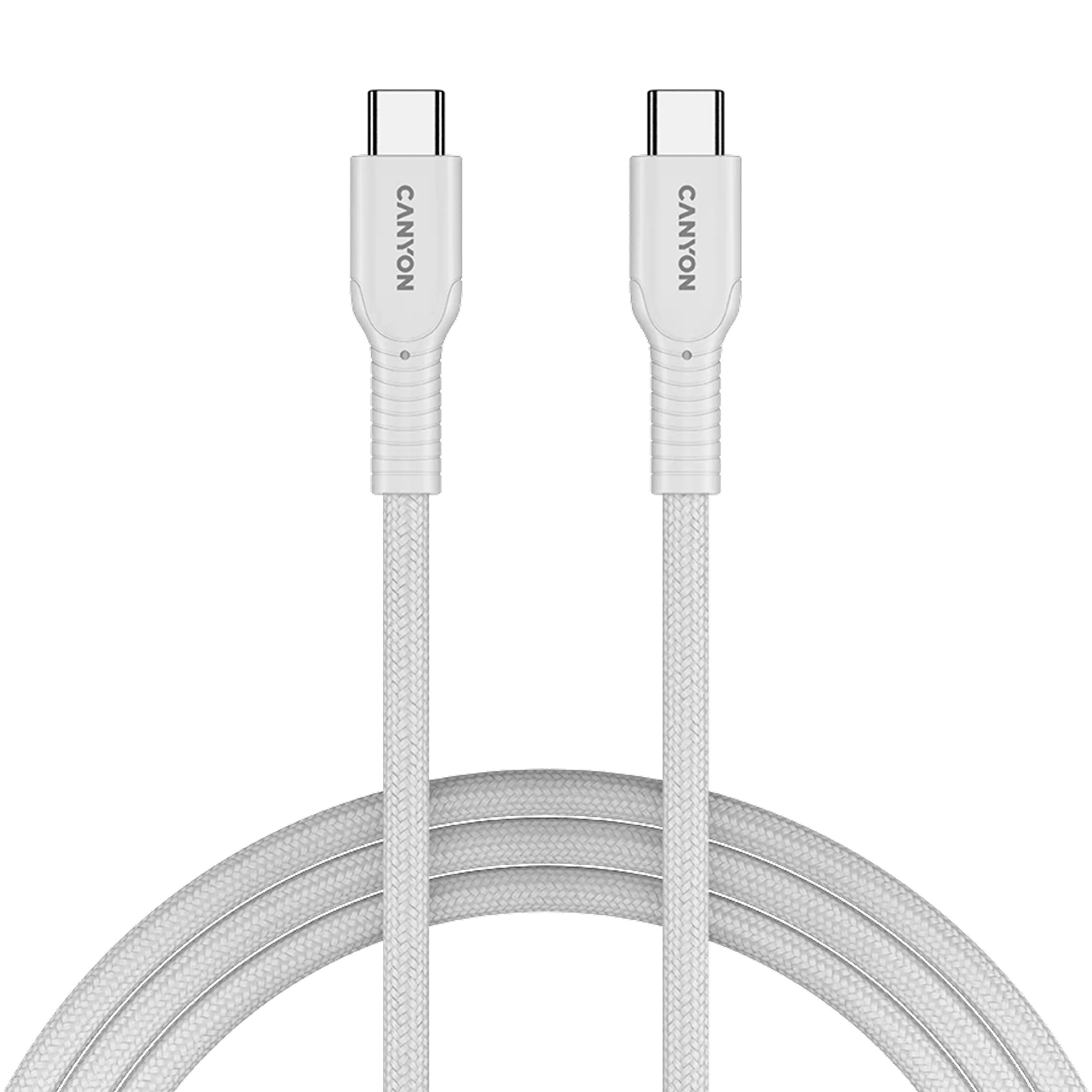 Кабель CANYON OnWire 60CL Type-C to Type-C Color Braided 60W 1м White (CND-CCAP60AB10W)