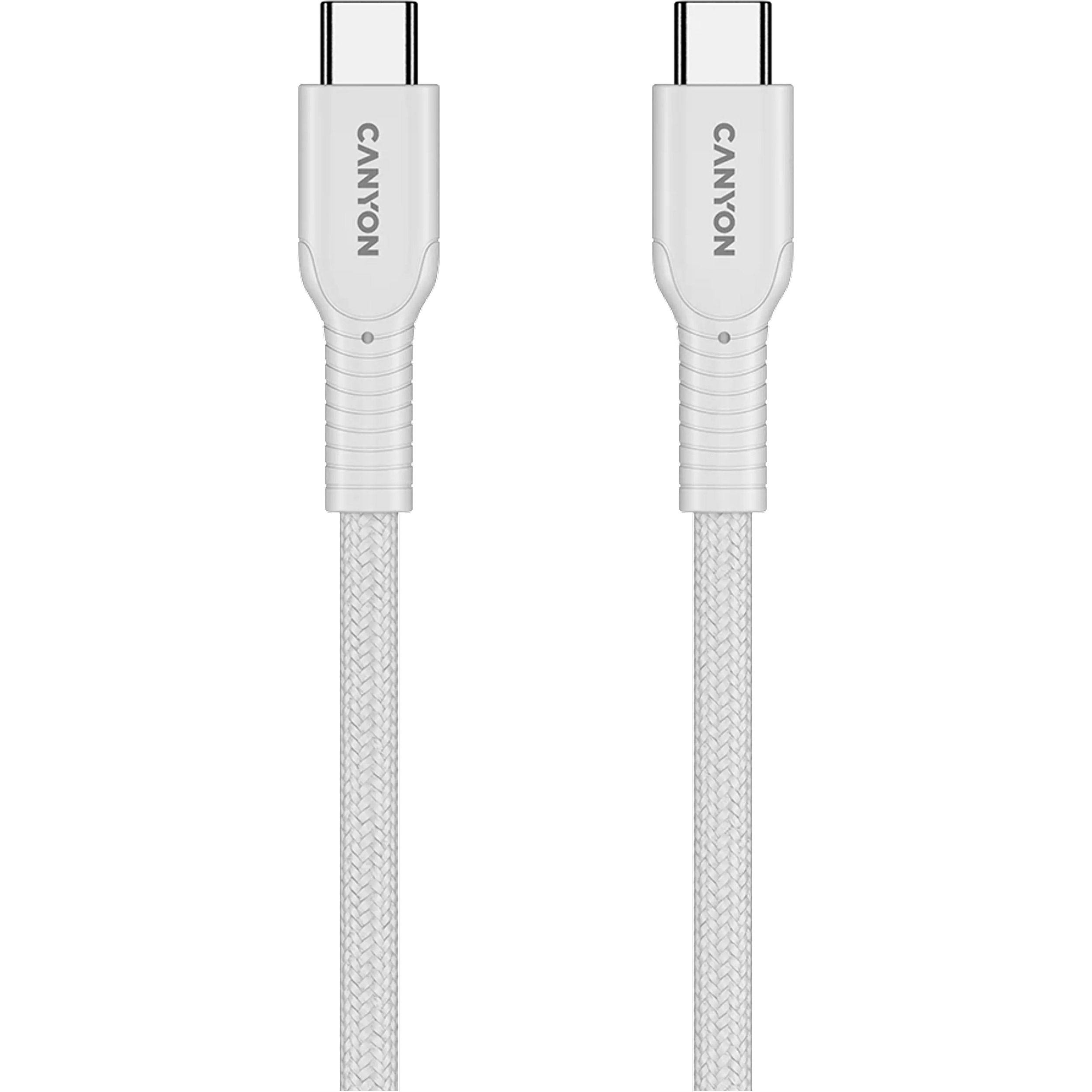 Кабель CANYON OnWire 60CL Type-C to Type-C Color Braided 60W 1м White (CND-CCAP60AB10W)
