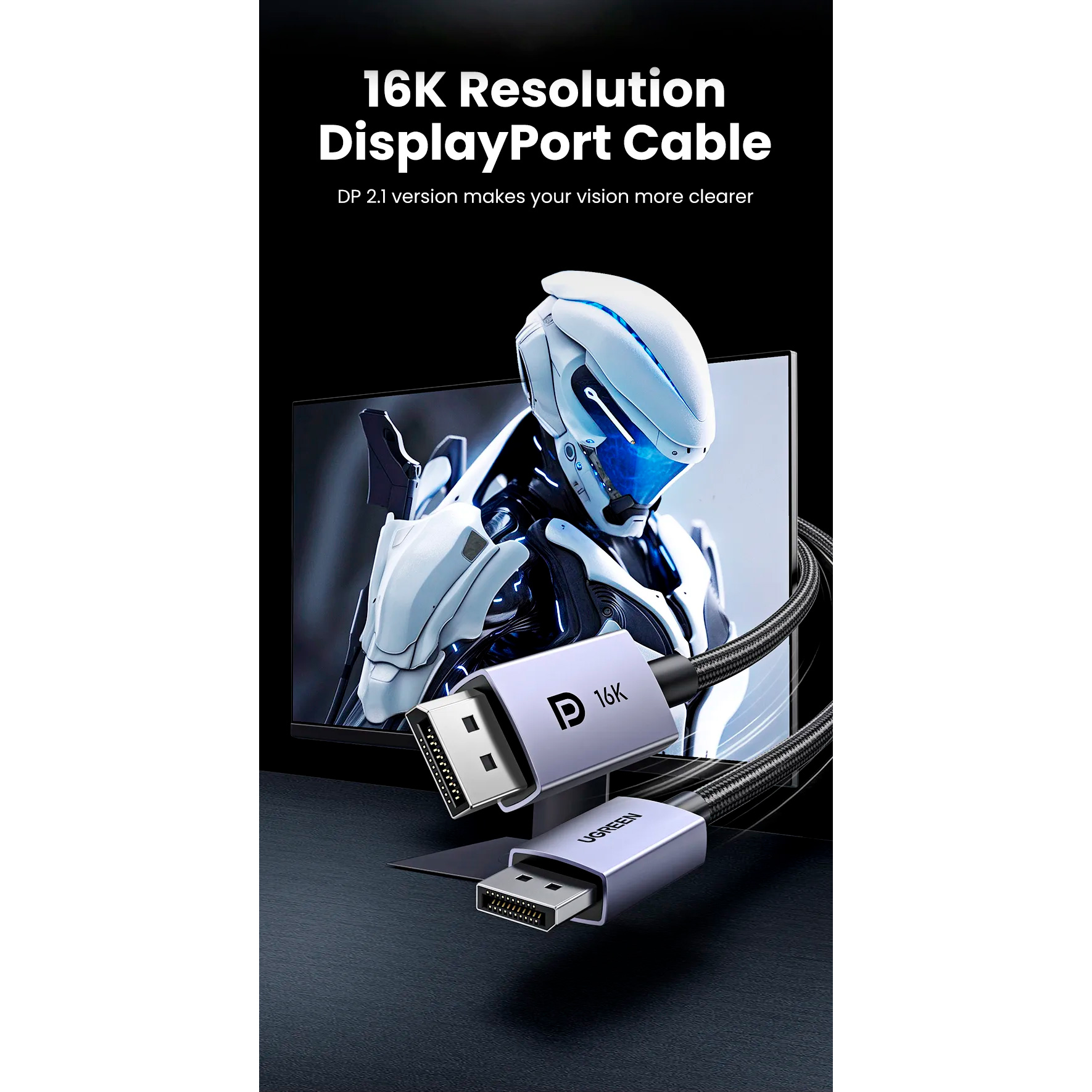 Кабель UGREEN DP118 16K DisplayPort 3м Gray (25862)