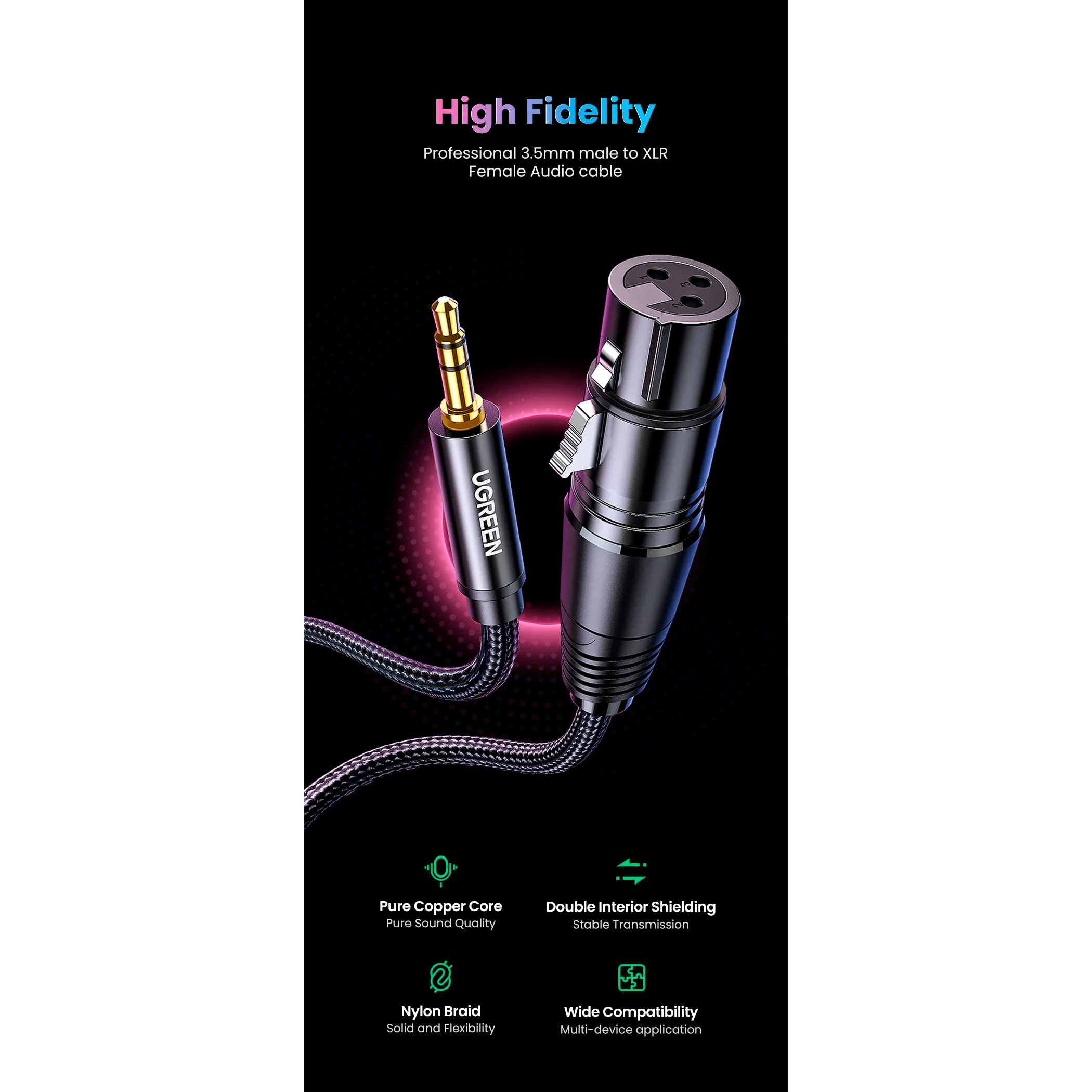 Кабель UGREEN AV182 mini-jack 3.5 mm - XLR 2м Black (20244)