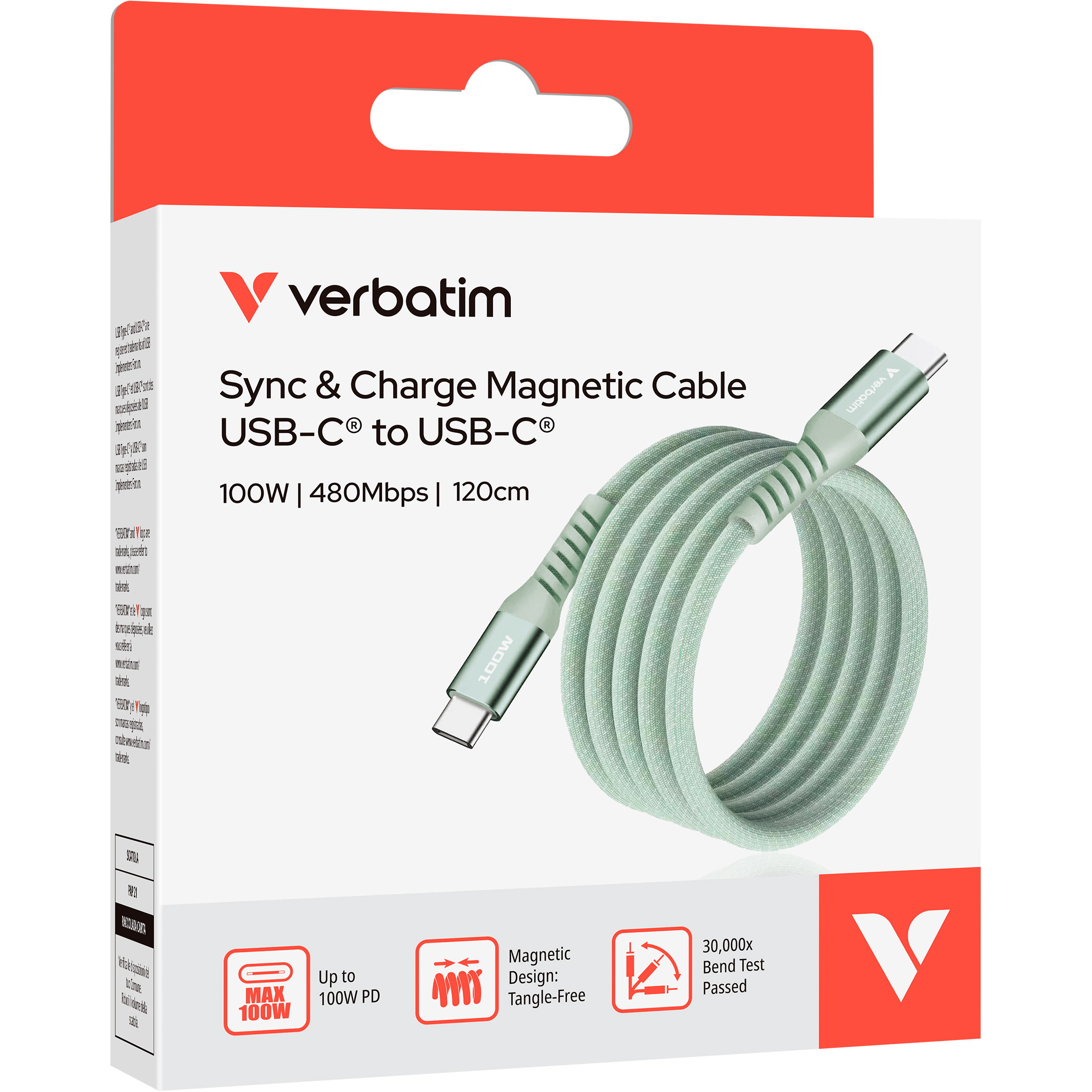 Кабель VERBATIM Sync & Charge Magnetic Cable Type-C to Type-C 100W 1.2м Green (31855)