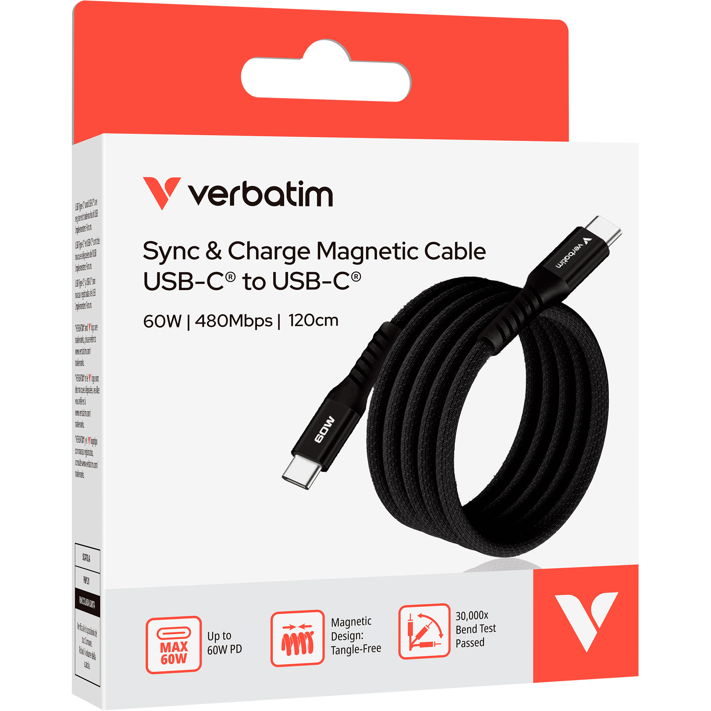 Кабель VERBATIM Sync & Charge Magnetic Cable Type-C to Type-C 60W 1.2м Black (31859)