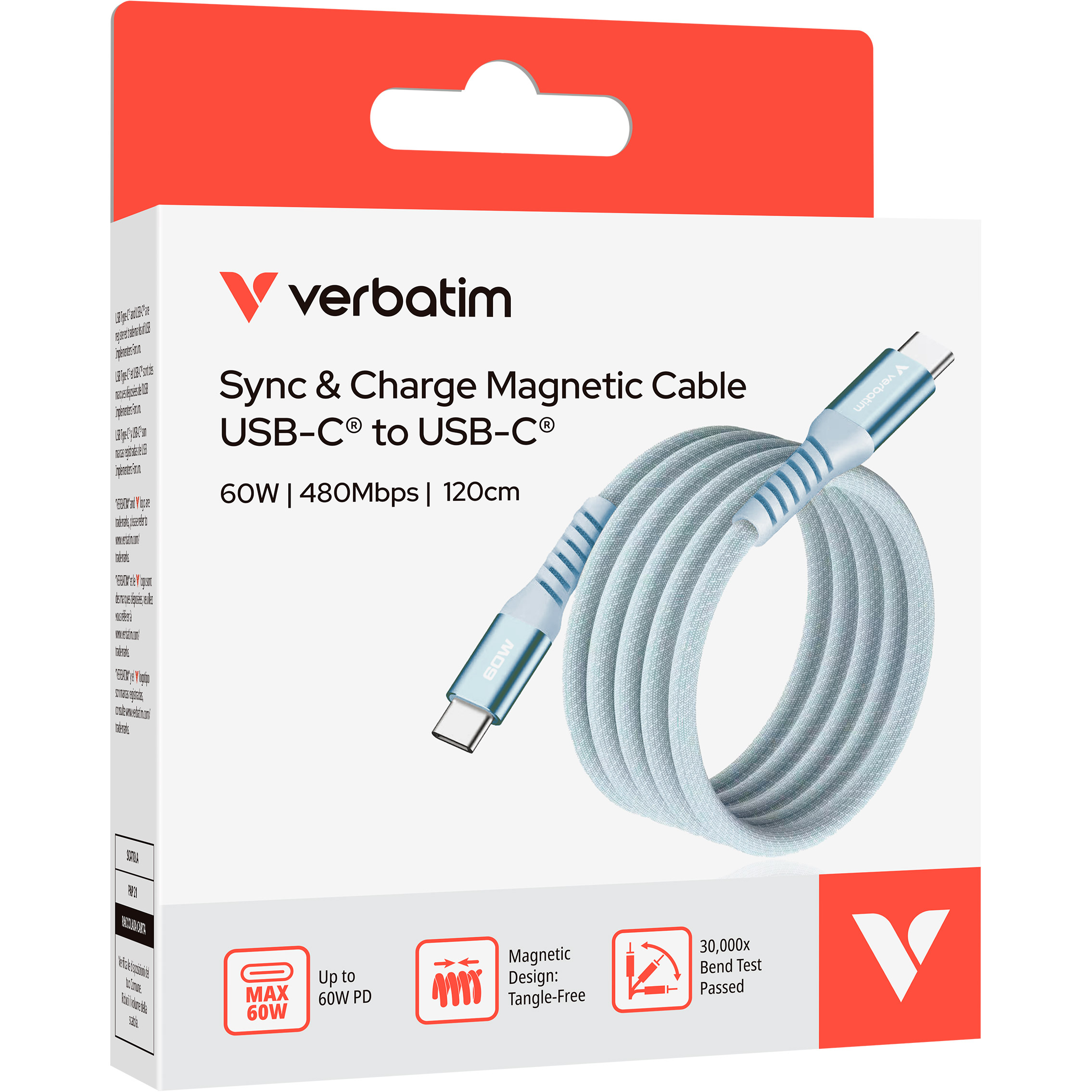 Кабель VERBATIM Sync & Charge Magnetic Cable Type-C to Type-C 60W 1.2м Blue (31852)