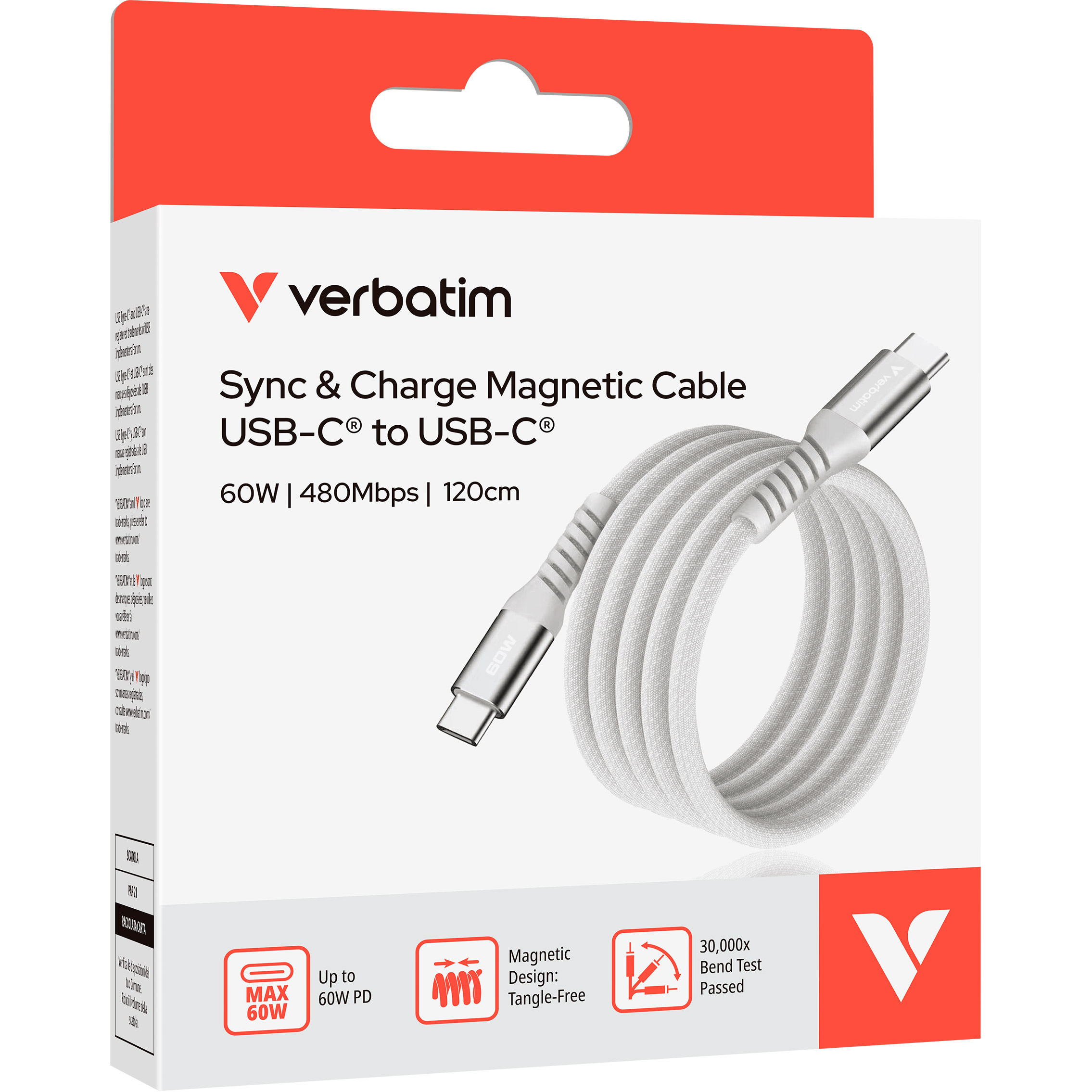 Кабель VERBATIM Sync & Charge Magnetic Cable Type-C to Type-C 60W 1.2м Gray (31850)